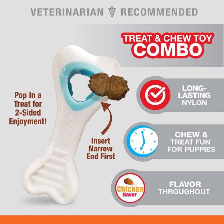 Nylabone Puppy Power Chew Knuckle Bone Pop-In Treat Toy &amp; Treat Combo Chicken X-Small (1 Count)