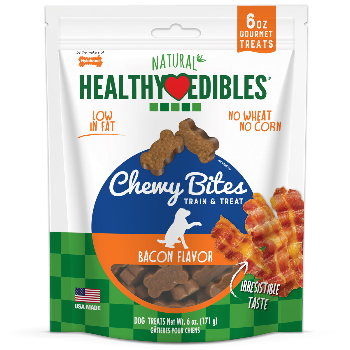 Nylabone Healthy Edibles Chewy Bites All-Natural Soft Chew Treats Bacon 6 Ounce (1 Count)