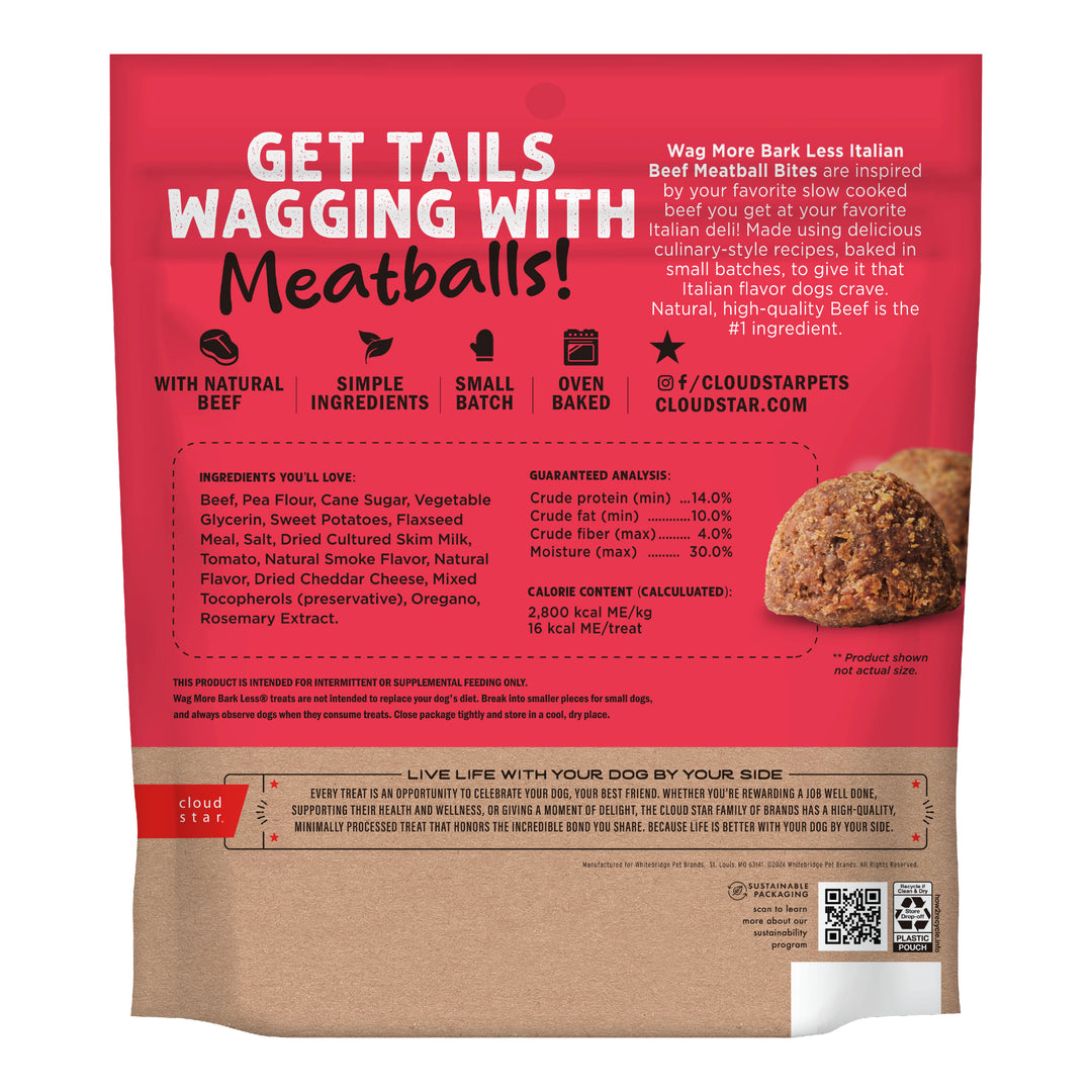 Wag More Bark Less Grain Free Beef Meatball Dog Treat 14 oz - back