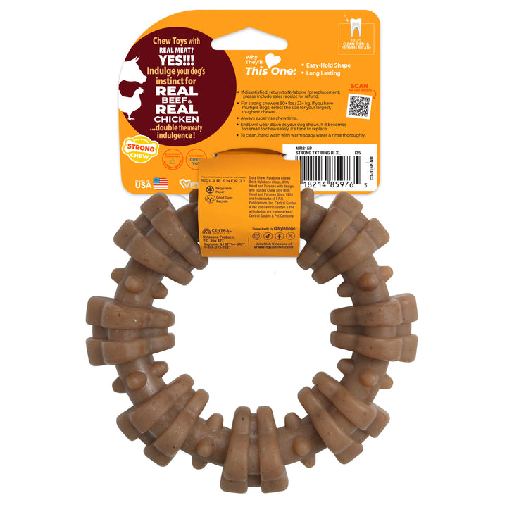 Nylabone Strong Chew Textured Ring Dog Chew Toy Made with Real Beef &amp; Chicken X-Large (1 Count)