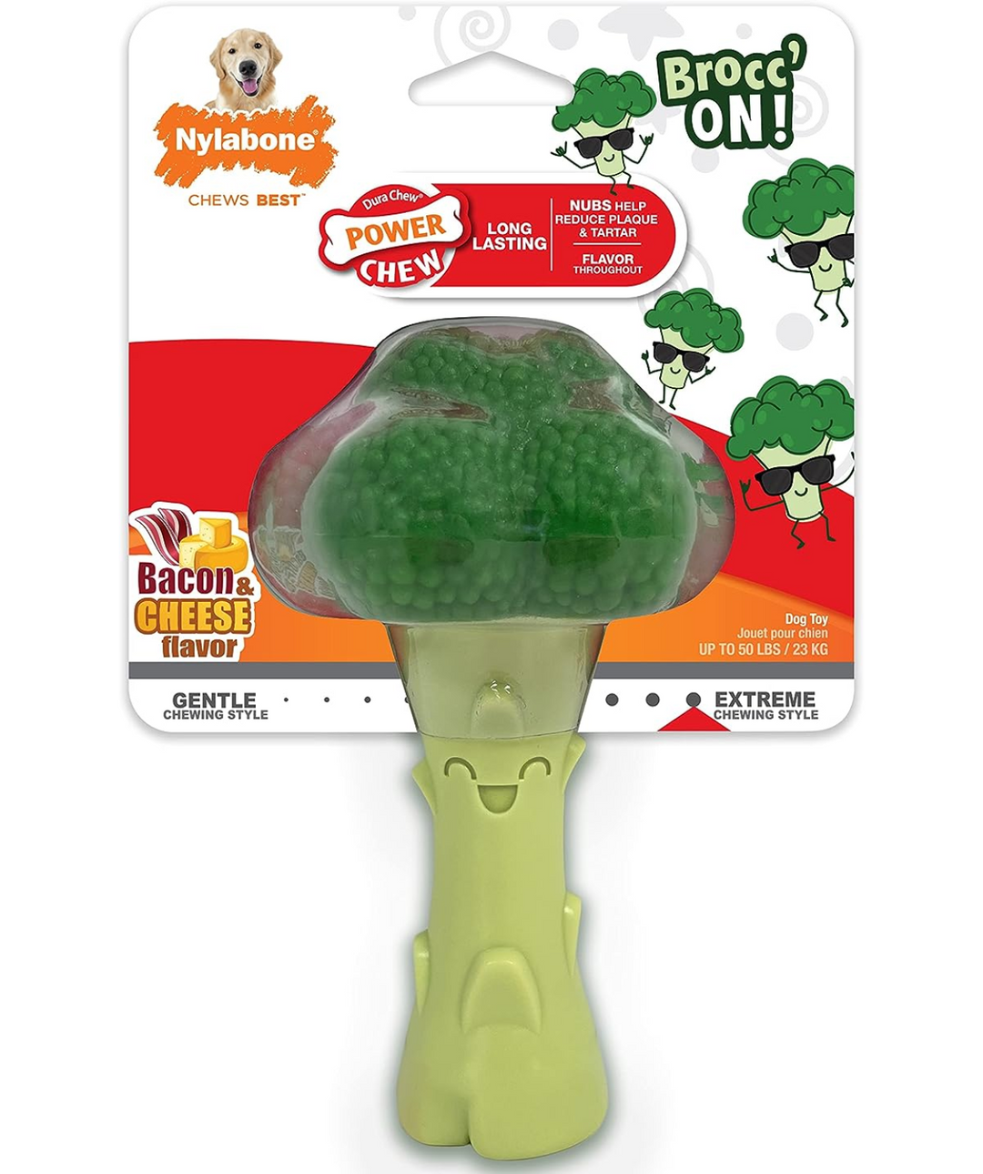 Nylabone Power Chew Broccoli Dog Chew Toy Bacon &amp; Cheese Large (1 Count)