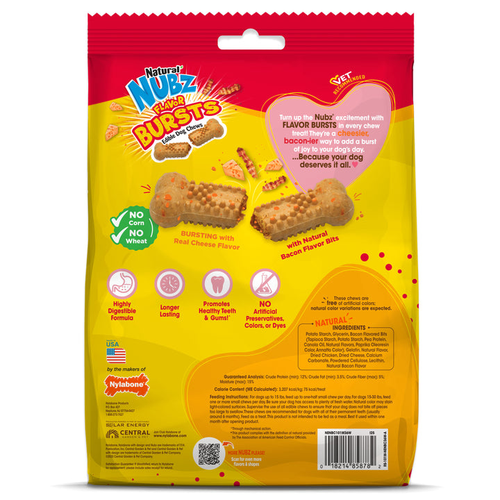 Nylabone Nubz Flavor Bursts Dog Chew Treats Bacon &amp; Cheese Small (36 Count)