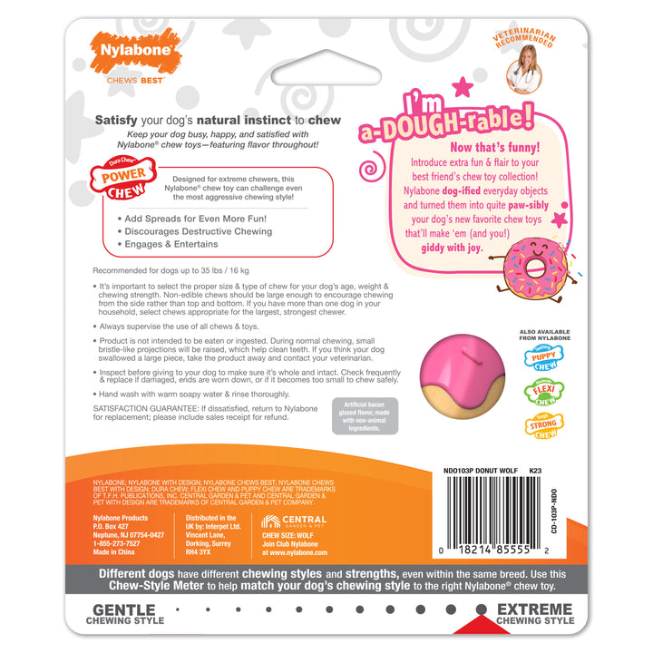 Nylabone Power Chew Donut Dog Chew Toy Bacon Glazed Medium (1 Count)