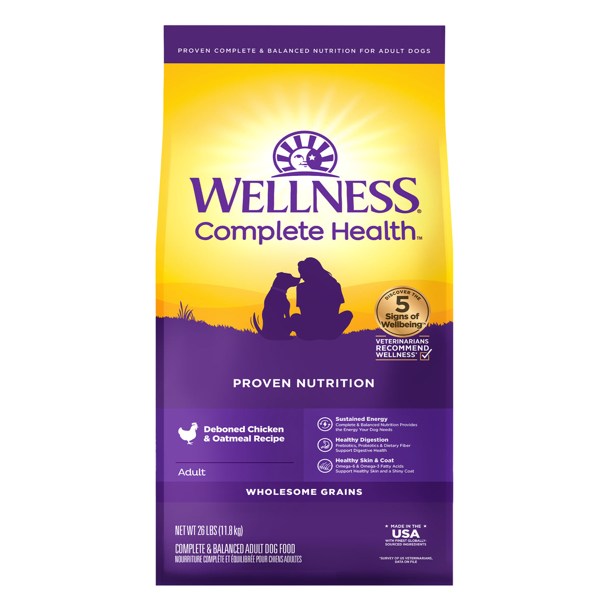Wellness Complete Health Dry Dog Food, Wholesome Grains, Natural, Chicken & Oatmeal Recipe, (26-Pound Bag)