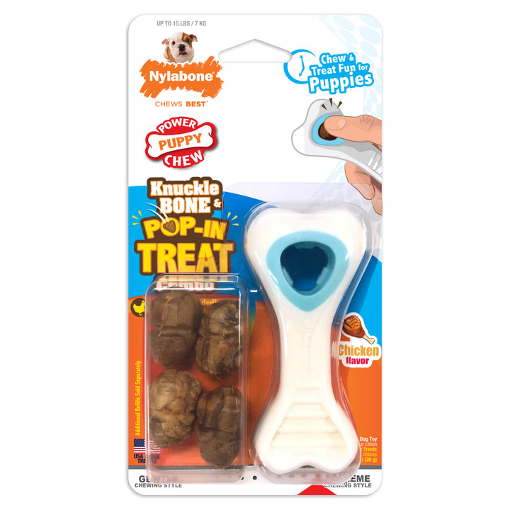 Nylabone Puppy Power Chew Knuckle Bone Pop-In Treat Toy &amp; Treat Combo Chicken X-Small (1 Count)