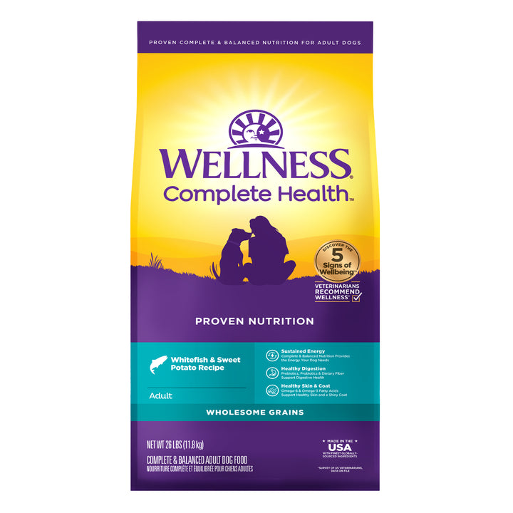 Wellness Complete Health Dry Dog Food, Wholesome Grains, Natural, Whitefish &amp; Sweet Potato Recipe, (26-Pound Bag)