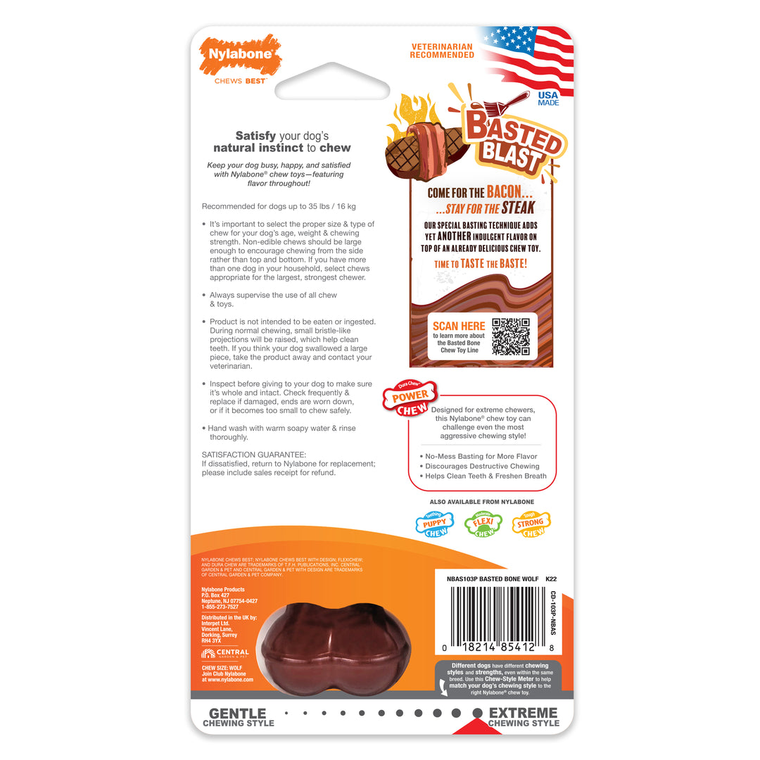 Nylabone Power Chew Basted Blast Textured Bone Dog Chew Toy Bacon &amp; Steak Medium (1 Count)