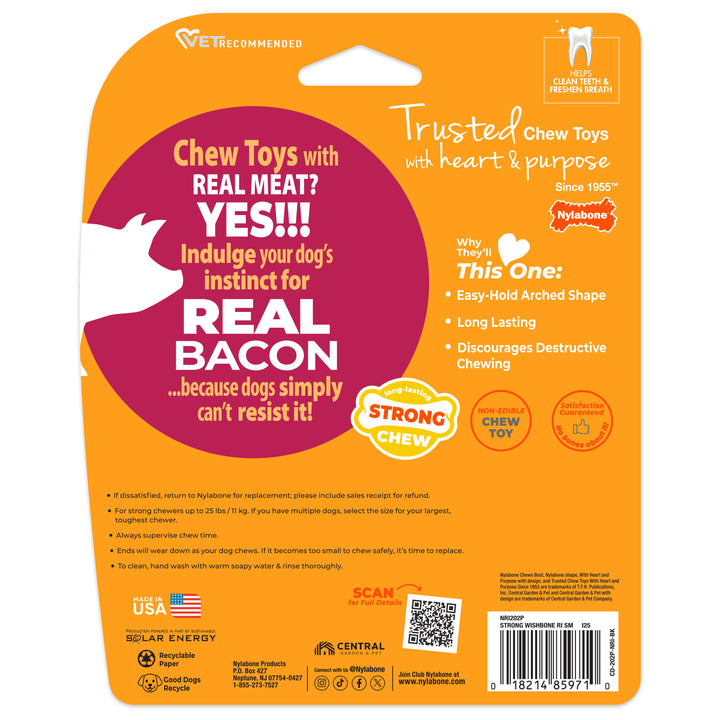 Nylabone Strong Chew Wishbone Dog Chew Toy Made with Real Bacon Small (1 Count)