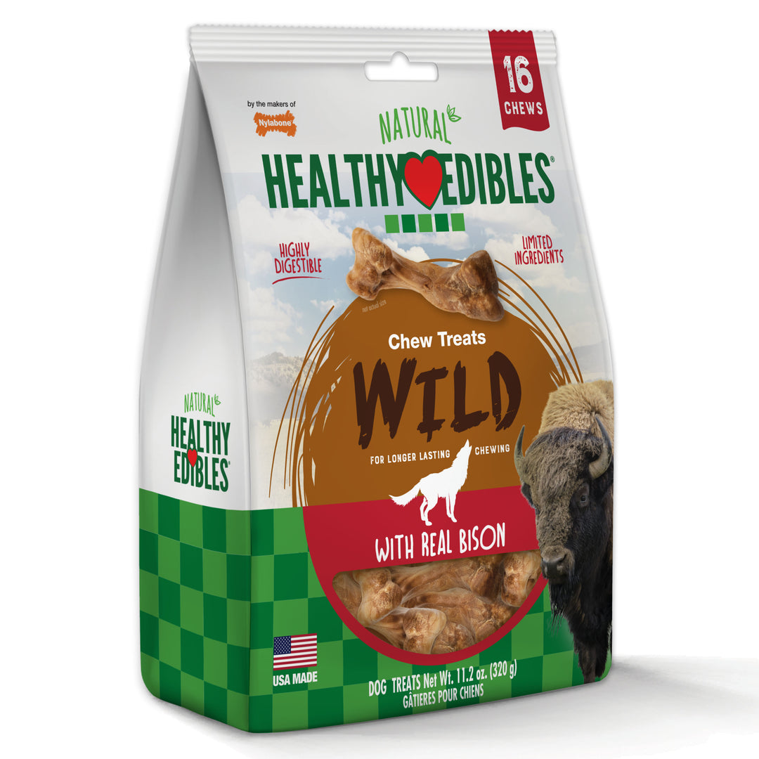 Nylabone Healthy Edibles Wild All-Natural Long Lasting Chew Treats Bison Small (16 Count)