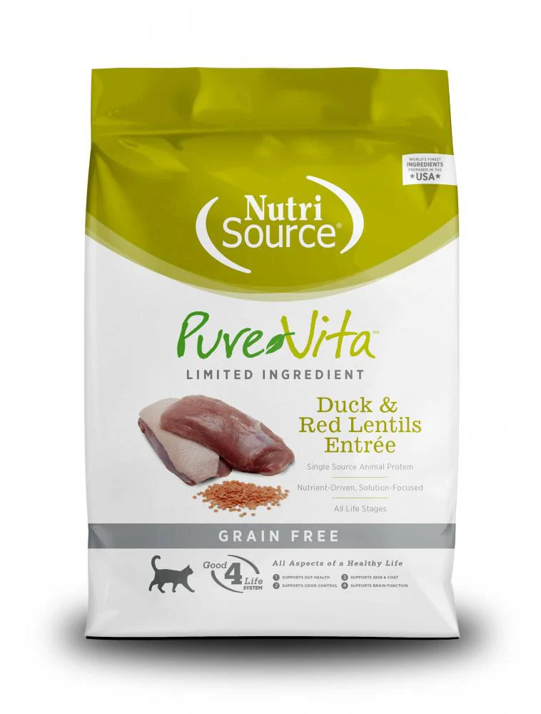 NutriSource PureVita Duck and Red Lentils Grain Free Dry Cat Food 15 lbs