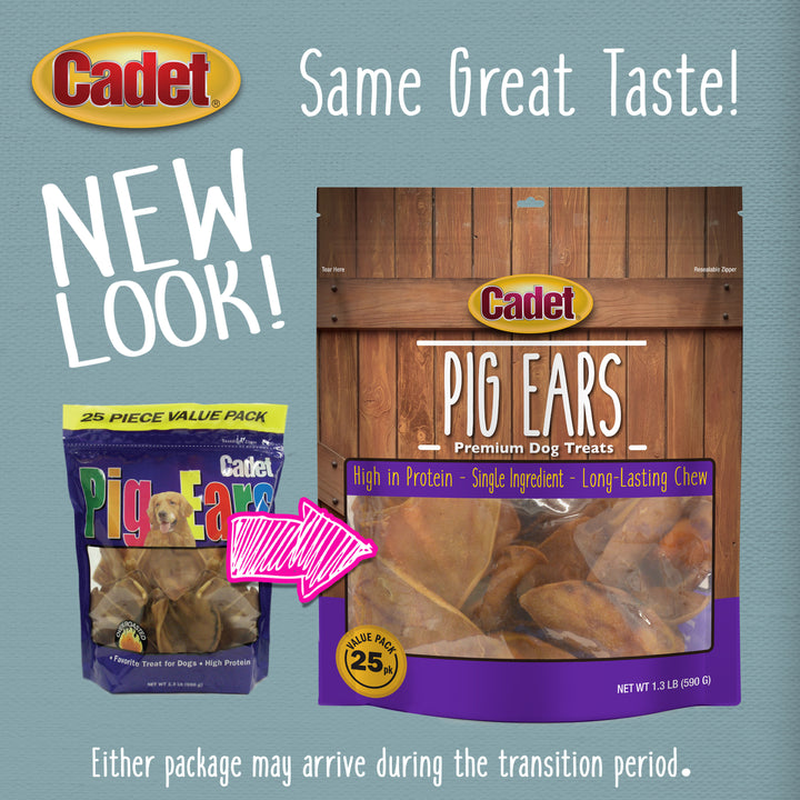 Cadet Natural Pig Ears for Dogs Original 1.3 Pound (25 Count)
