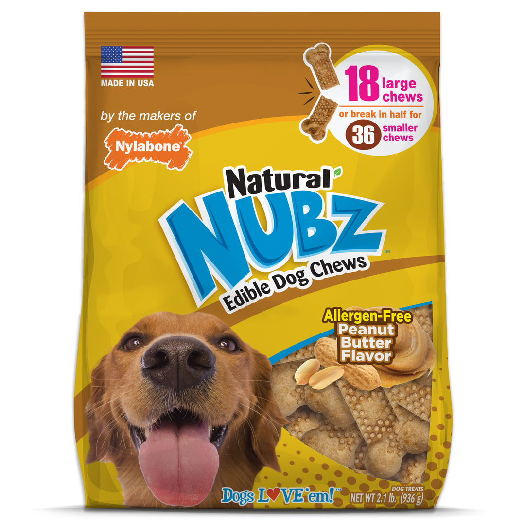 Nylabone Nubz Peanut Butter Dog Chew Treats Large (18 Count)