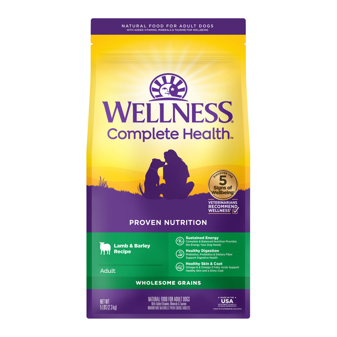 Wellness Complete Health Dry Dog Food, Wholesome Grains, Natural, Lamb &amp; Barley, (5-Pound Bag)