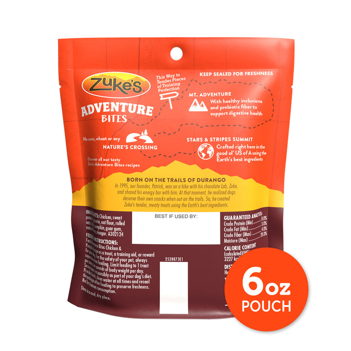 Zukes Adventure Bites Chicken Pumpkin Dog Treats 6 oz back
