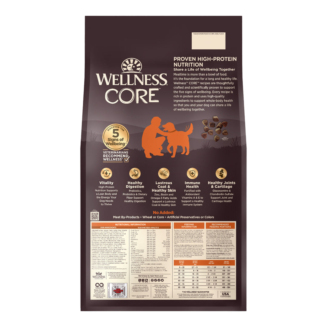 Wellness CORE Dry Dog Food, Grain-Free, High Protein, Natural, Original Deboned Turkey, Turkey Meal &amp; Chicken Meal Recipe, 24-Pound Bag