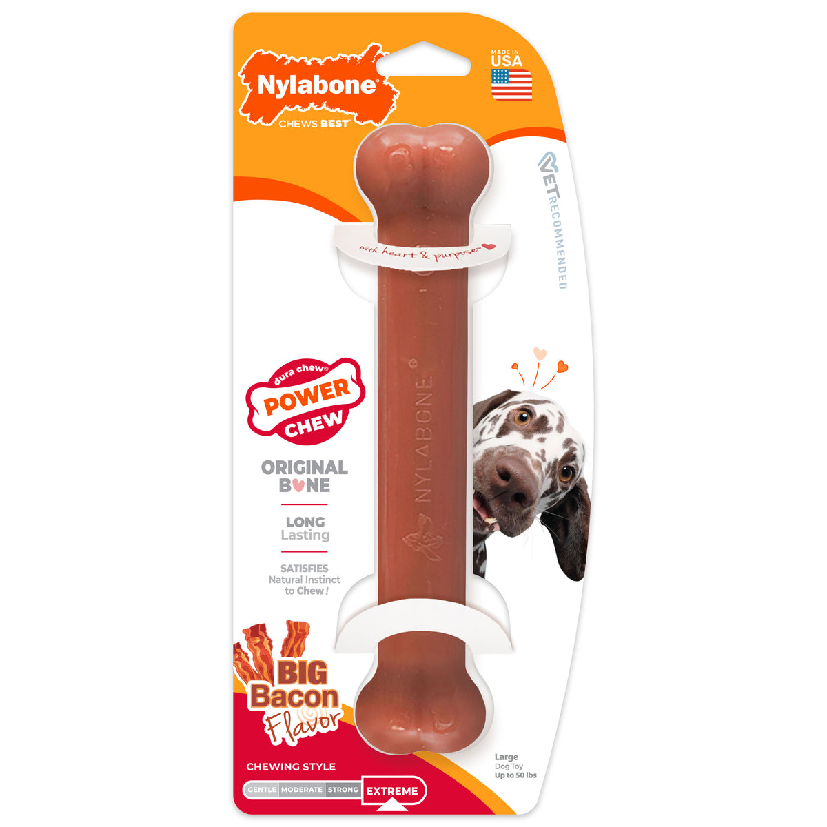 Nylabone Power Chew Original Bone Dog Chew Toy Bacon Large (1 Count)