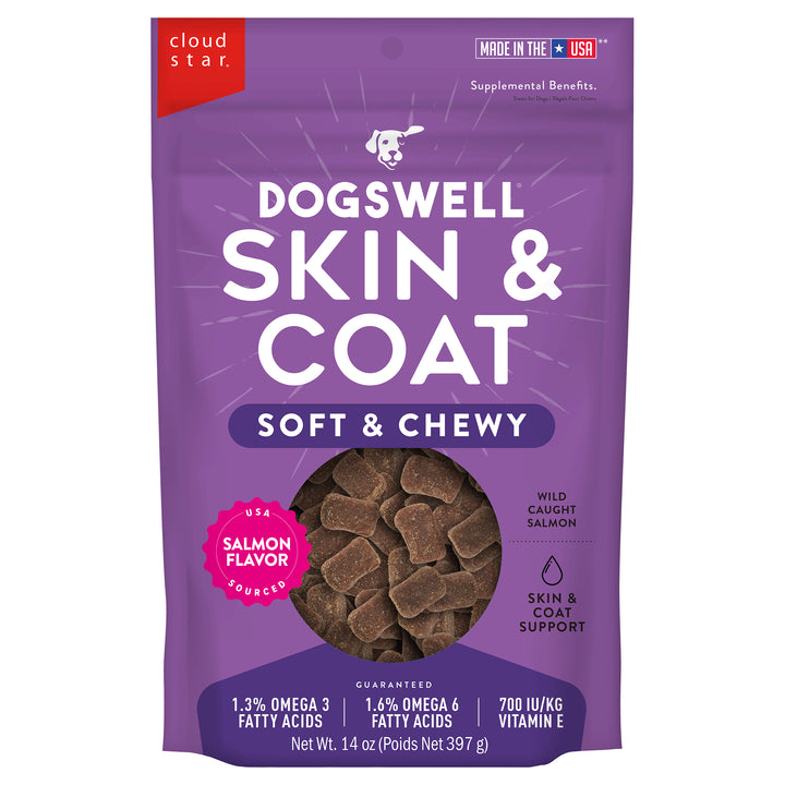 Dogswell Salmon Flavor Skin Coat Soft Chewy Dog Treats 14 oz.