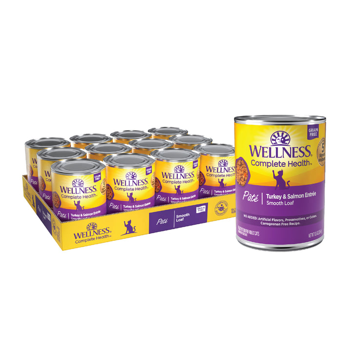 Wellness Complete Health Pate Adult Wet Cat Food, Natural, Protein-Rich, Grain Free, 12.5 Ounce, 12 Pack, (Turkey &amp; Salmon)