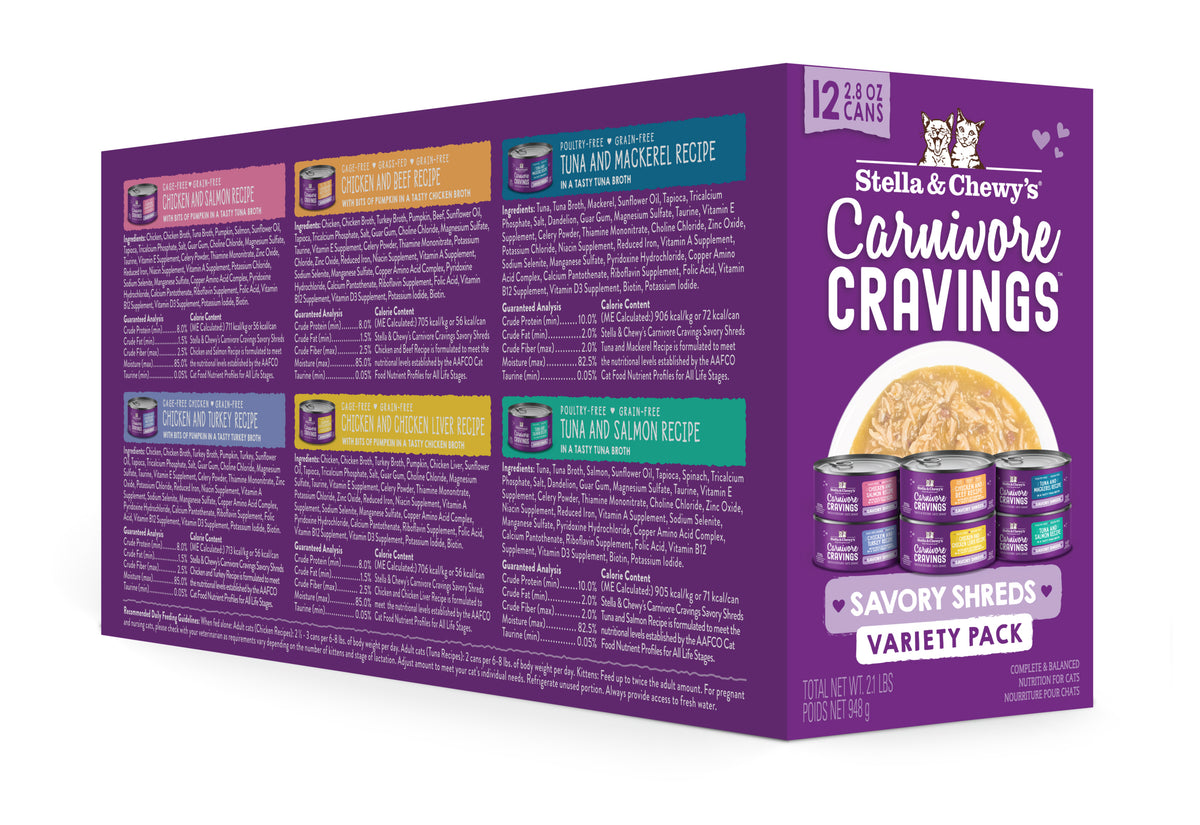 Carnivore Cravings Savory Shreds Canned Variety Pack - 12 x 2.8 oz