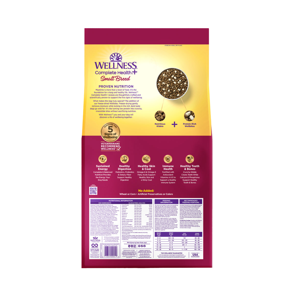 Wellness Complete Health+ Dry Dog Food, Adult Small Breed Deboned Turkey & Oatmeal Recipe with Freeze-Dried Wellbites (10.5 Pound Bag)