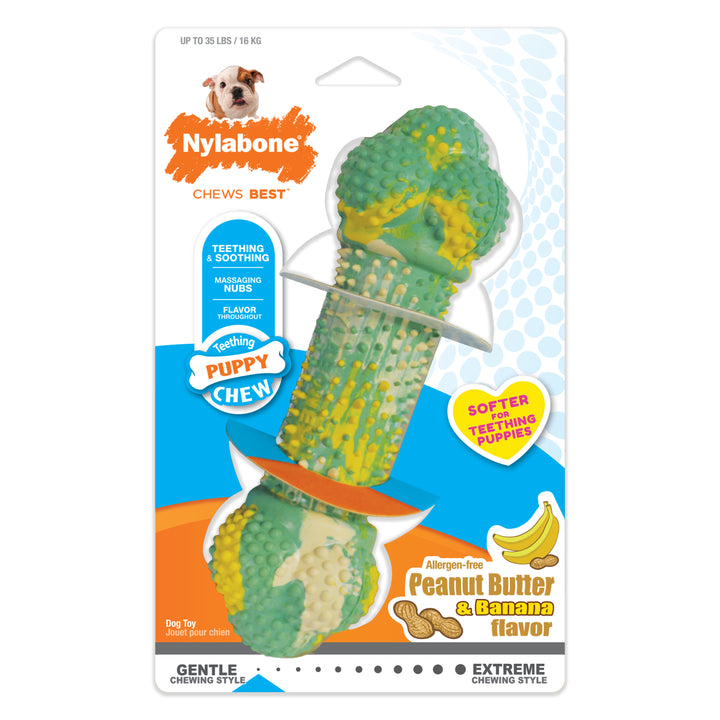 Nylabone Puppy Chew Action Bone Puppy Teething Chew Toy Peanut Butter &amp; Banana Medium (1 Count)