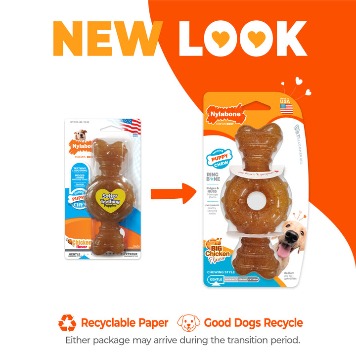 Nylabone Puppy Chew Teething Ring Bone Chew Toy Chicken Medium (1 Count)