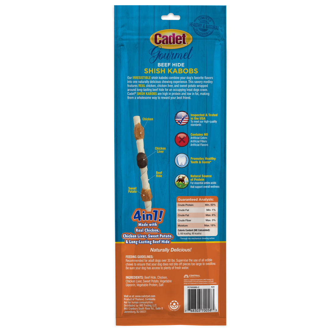 Cadet Gourmet Beef Hide Shish Kabob Dog Treats 5.7 Ounce (2 Count)