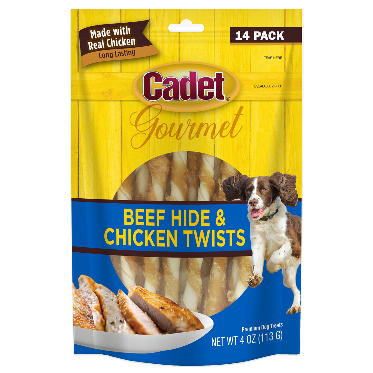 Cadet Gourmet Beef Hide & Chicken Twists Sticks 4 Ounce (14 Count)