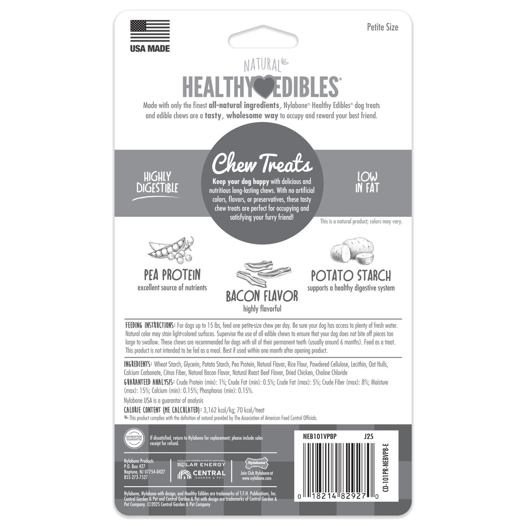 Nylabone Healthy Edibles All-Natural Long Lasting Chew Treats Bacon X-Small (8 Count)