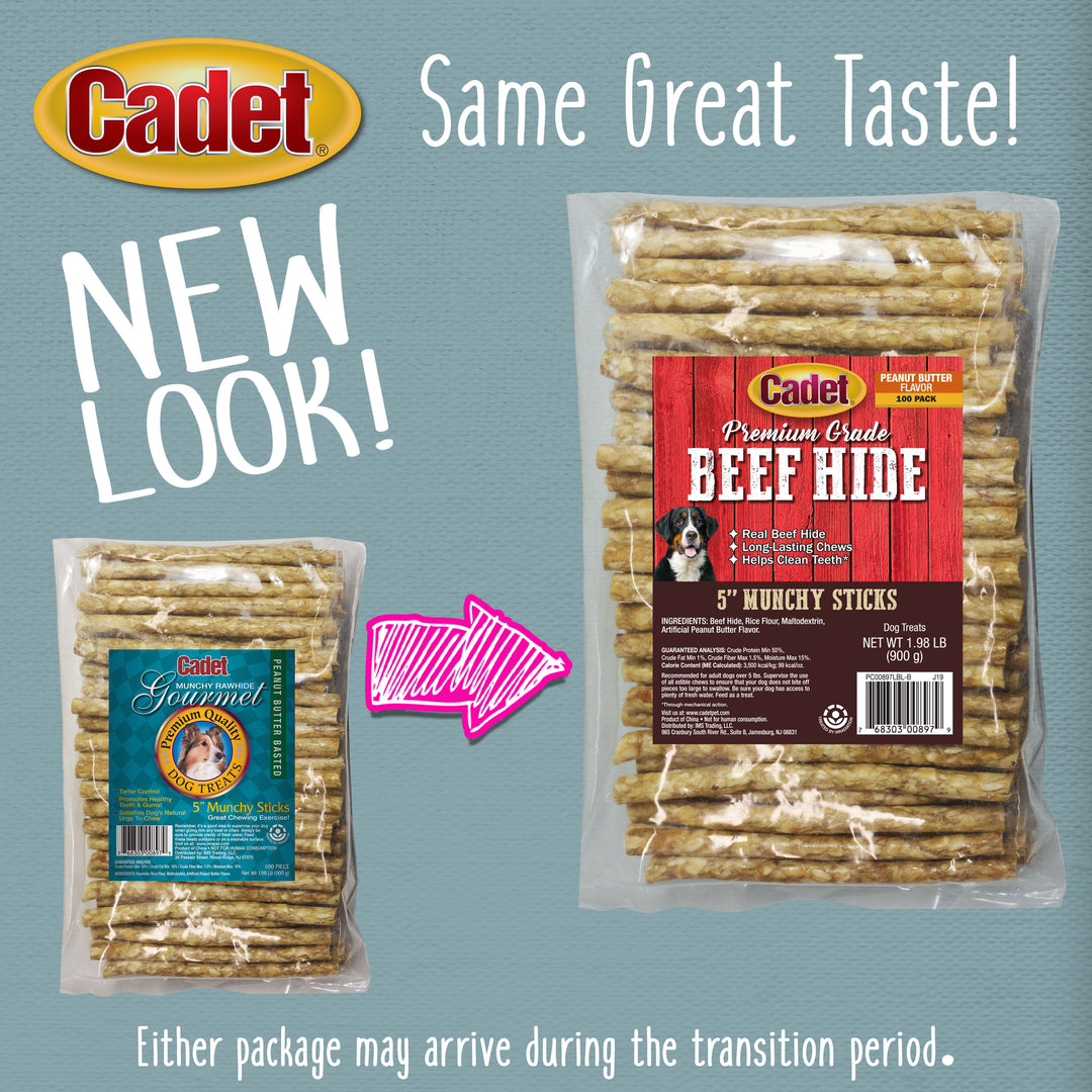 Cadet Premium Grade Munchy Beef Hide Sticks Peanut Butter 5 Inch (100 Count)