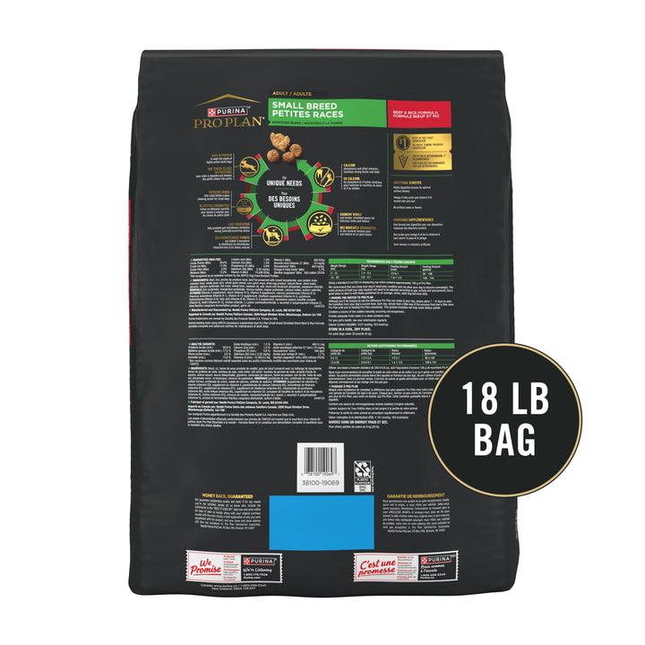 Pro Plan Small Breed Beef and Rice 18LB back