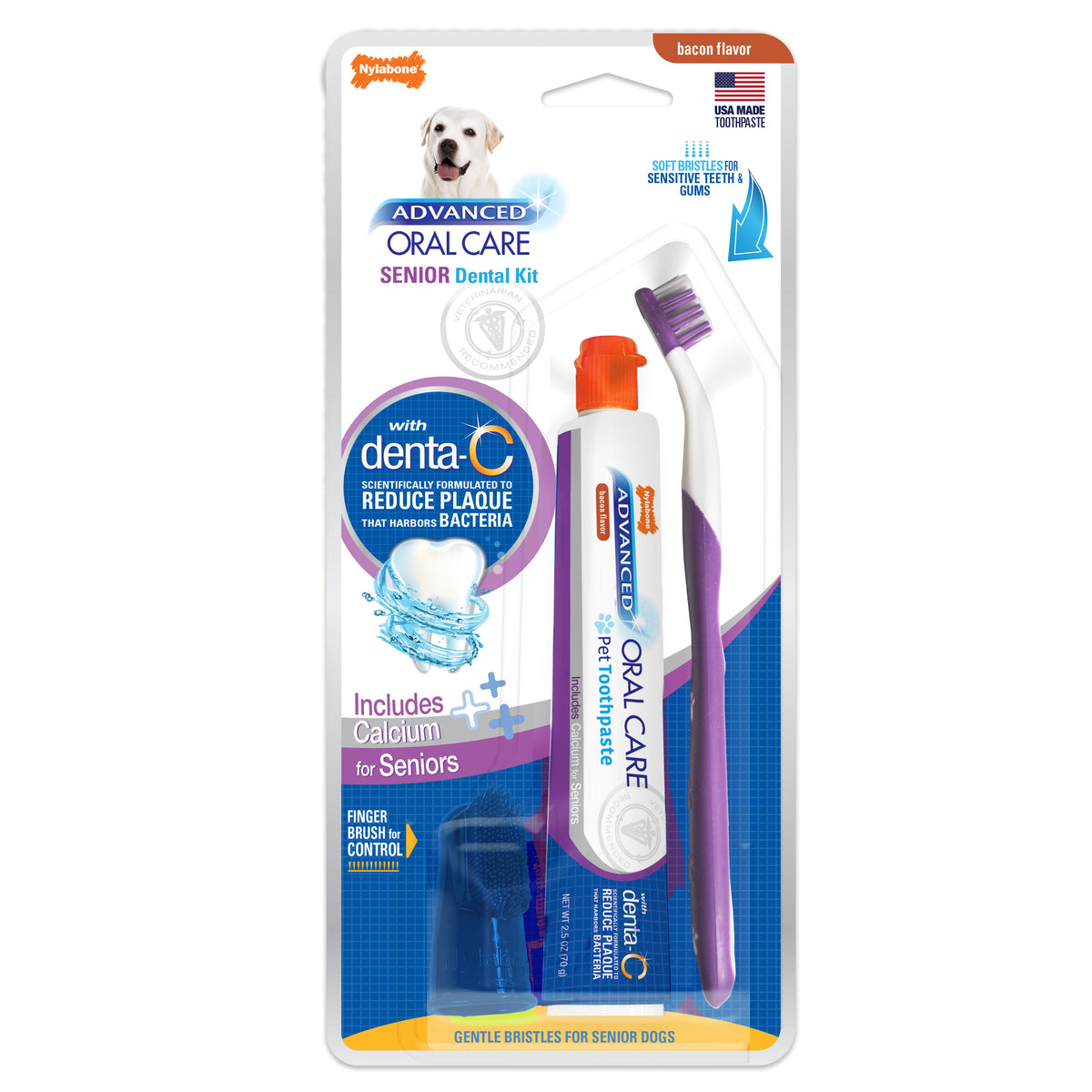 Nylabone Advanced Oral Care Senior Dog Dental Kit Bacon (3 Count)