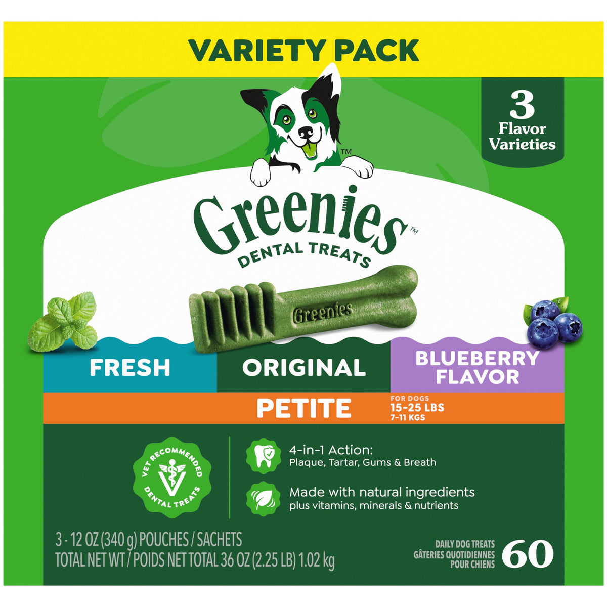 Greenies Original Spearmint Blueberry Dental Chews Dog Treat Petite 36 oz