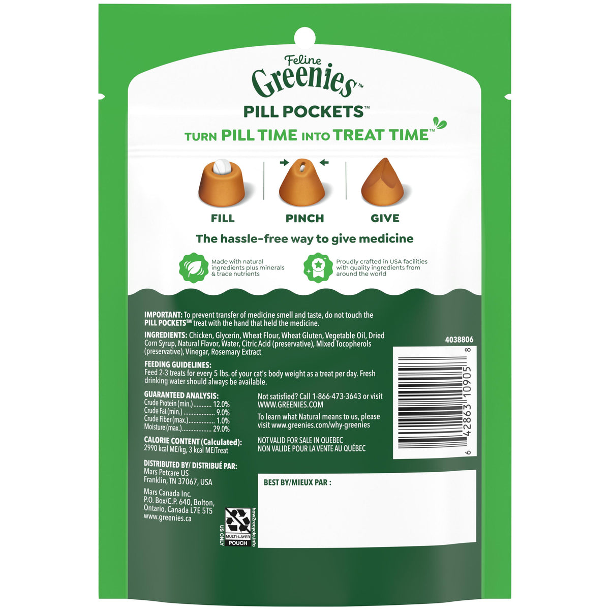 Greenies Feline Pill Pockets Value Size Chicken 3 oz