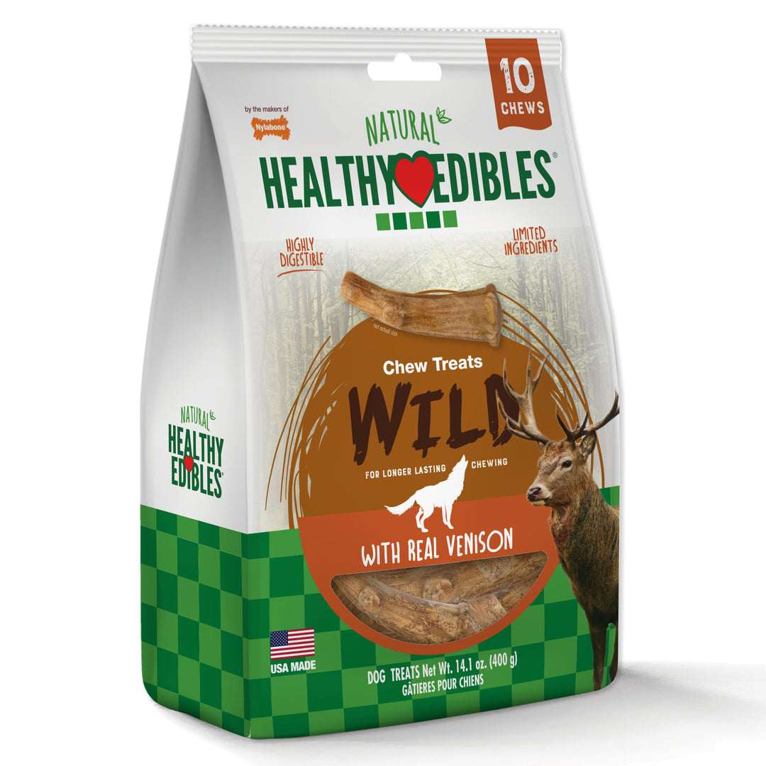 Nylabone Healthy Edibles WILD All-Natural Long Lasting Antler Chew Treats Venison Large (10 Count)