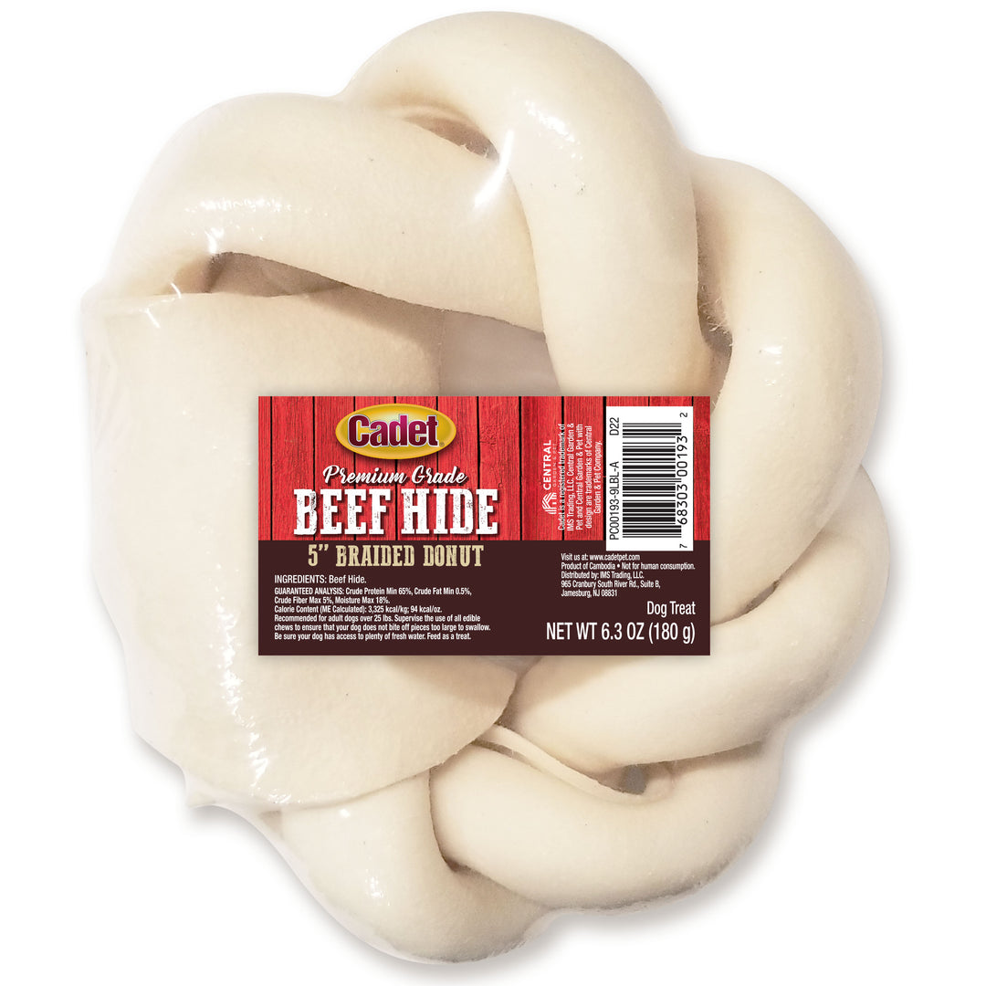 Cadet Premium Grade Braided Beef Hide Donut for Dogs 5 Inch (1 Count)
