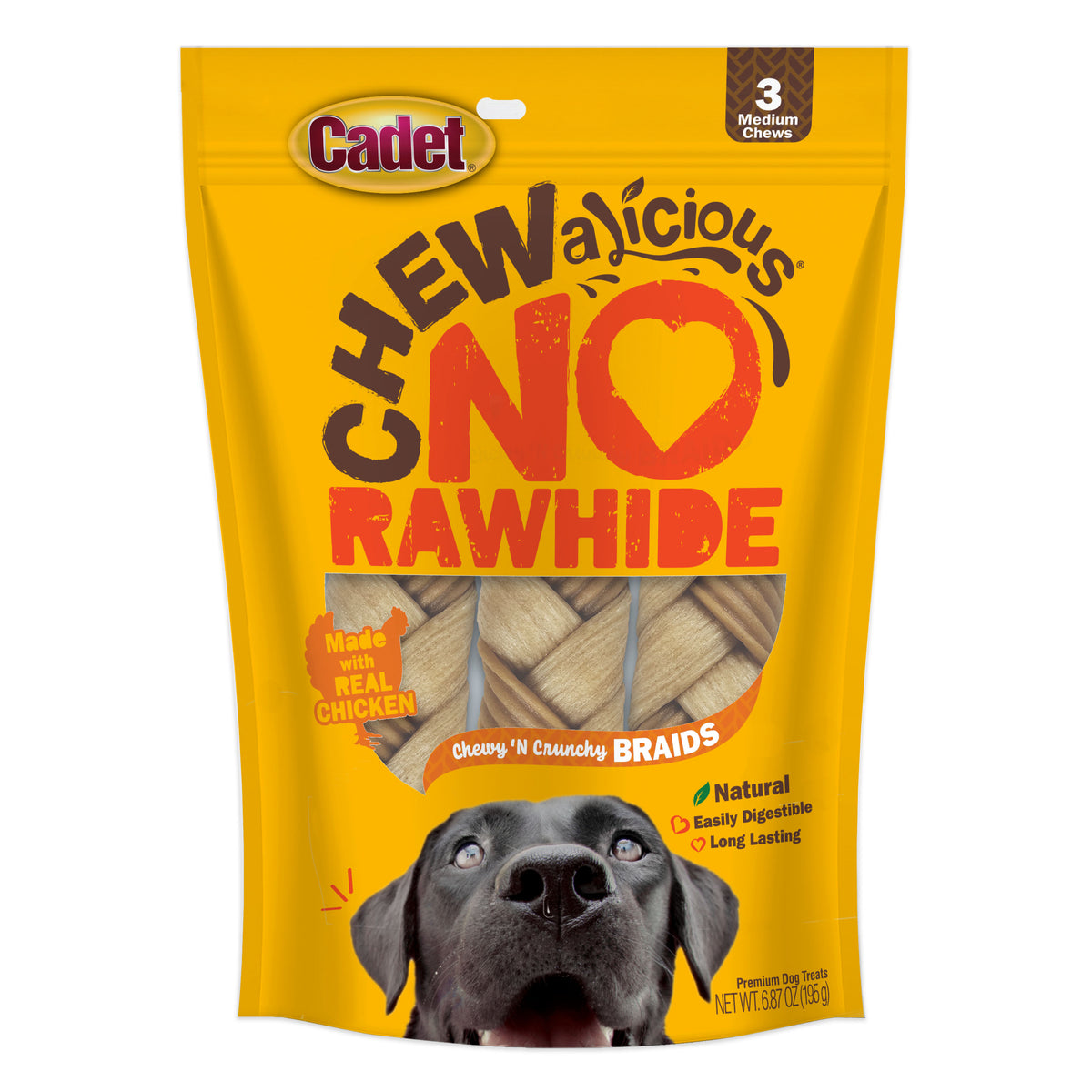 Cadet Chewalicious Chewy 'N Crunchy Rawhide-Free Natural Braids Chicken (3 Count)