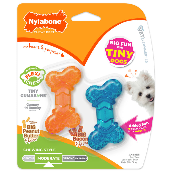 Nylabone Flexi Chew Bone Dog Chew Toy Peanut Butter &amp; Bacon Orange &amp; Blue XX-Small (2 Count)