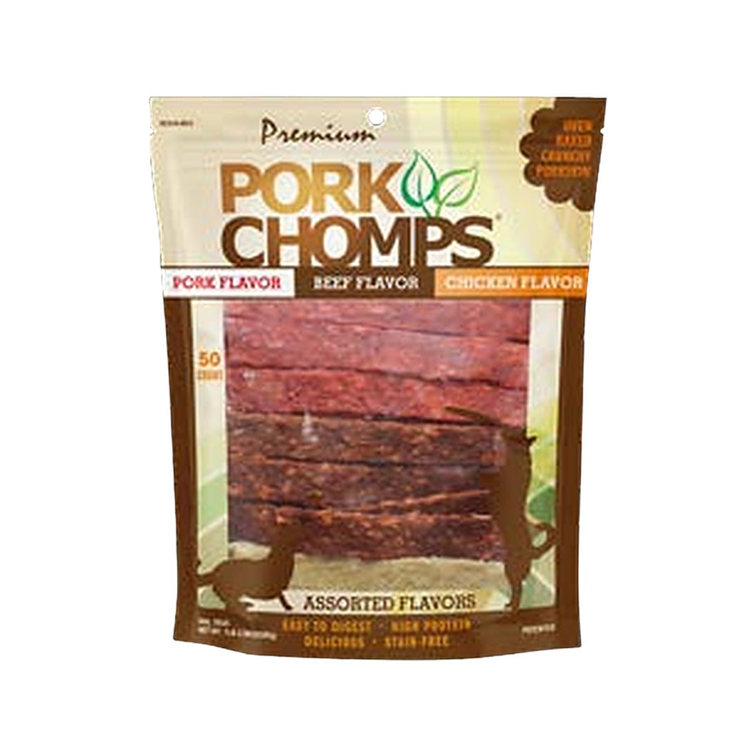 Pork Chomps 6in Assorted Crunchy Strips 50ct