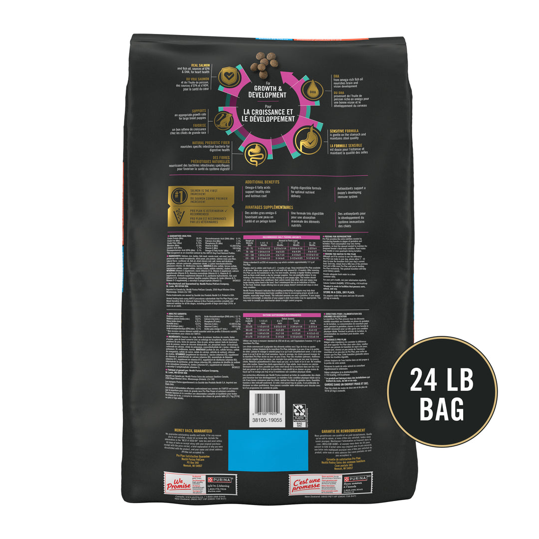 Pro Plan Large Breed Puppy Sensitive Skin and Stomach Salmon 24lb back
