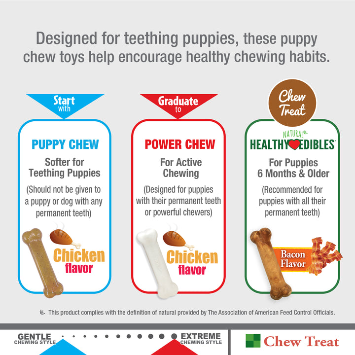Nylabone Puppy Chew Starter Kit Chew Toy with Chew Treat Chicken &amp; Bacon Small (3 Count)