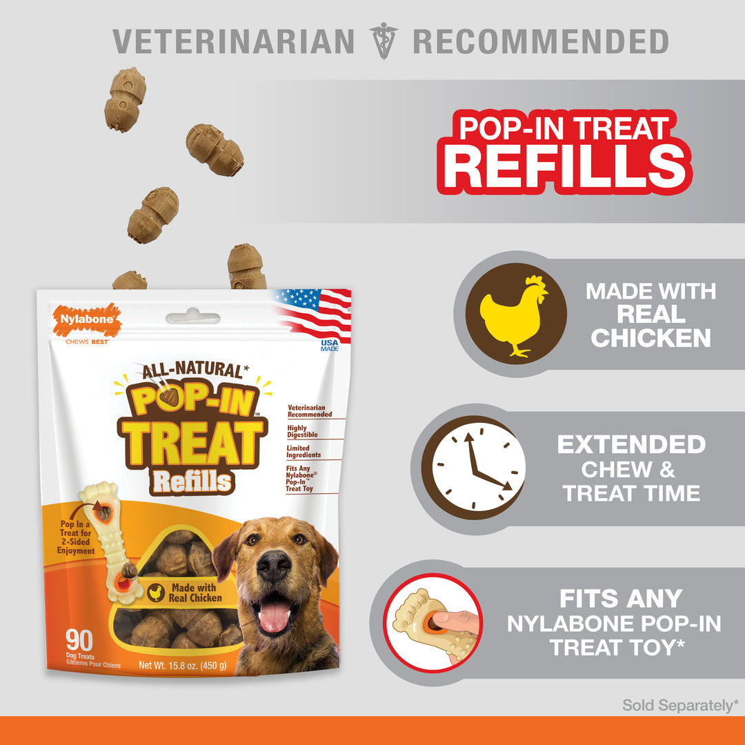 Nylabone All-Natural Pop-In Dog Treat Refills Chicken All Sizes (90 Count)
