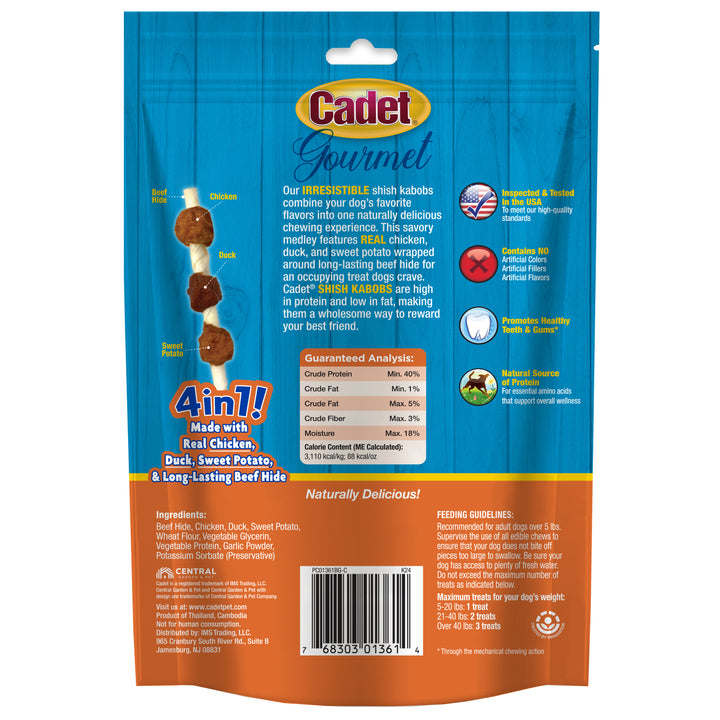 Cadet Gourmet Beef Hide Shish Kabob Dog Treats 4 Ounce
