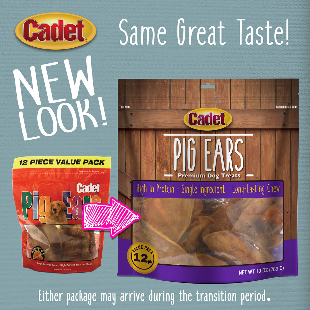 Cadet Natural Pig Ears for Dogs Original 10 Ounce (12 Count)