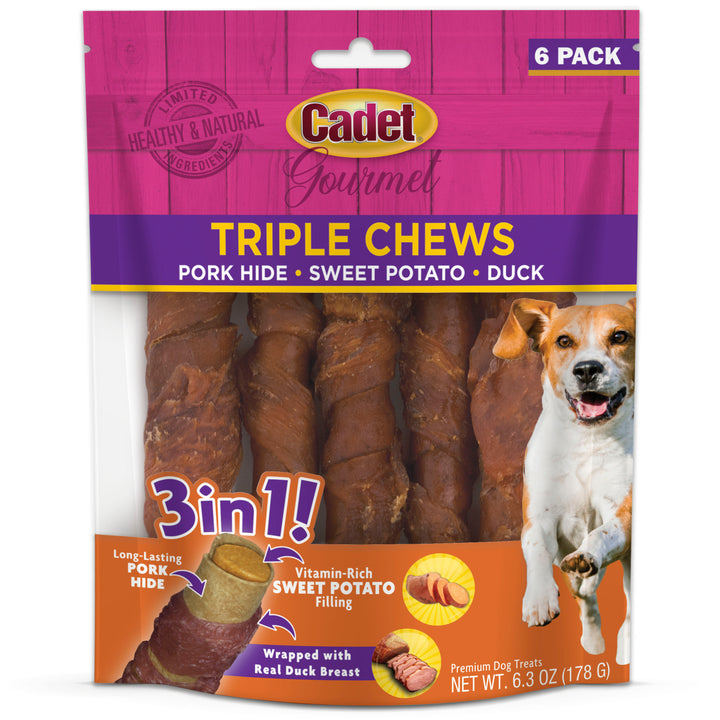 Cadet Gourmet Triple Chews Pork Hide Twists Duck &amp; Sweet Potato (6 Count)