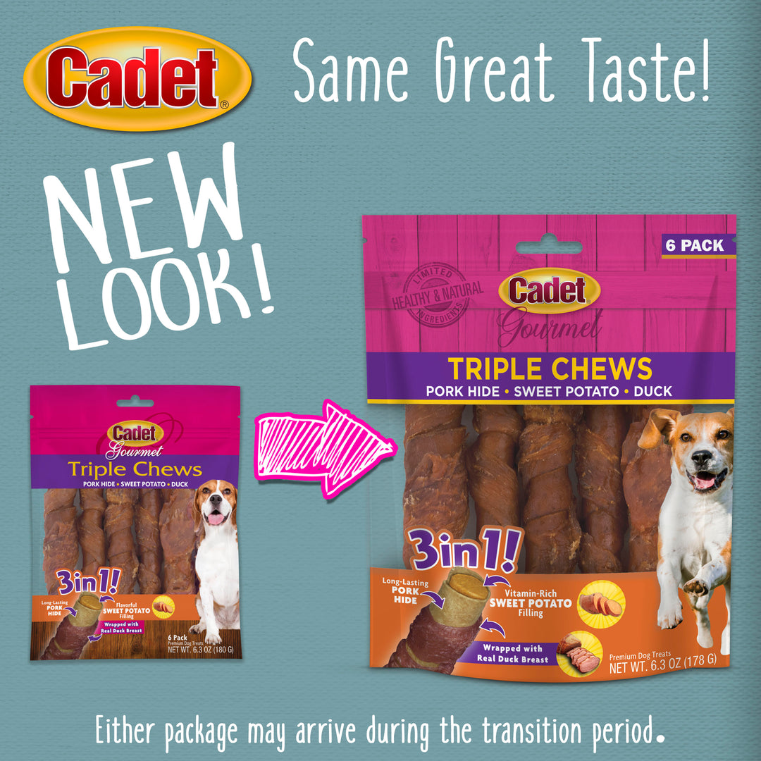 Cadet Gourmet Triple Chews Pork Hide Twists Duck &amp; Sweet Potato (6 Count)