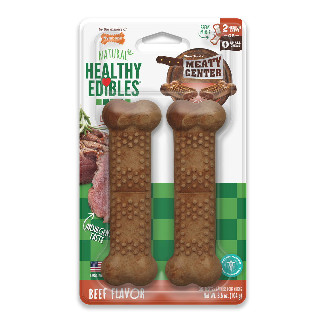 Nylabone Healthy Edibles Meaty Center All-Natural Long Lasting Chew Treats Beef Medium (2 Count)