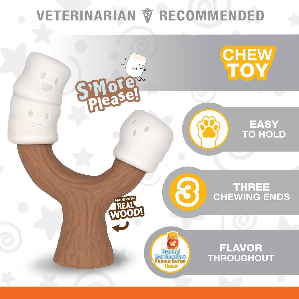 Nylabone Strong Chew Marshmallow Stick Dog Chew Toy Marshmallow & Peanut Butter Large (1 Count)