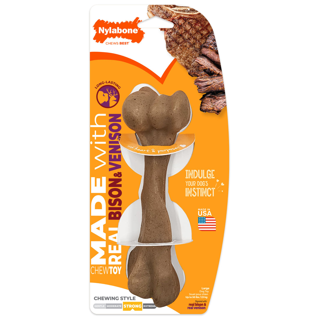 Nylabone Strong Chew Femur Bone Dog Chew Toy Made with Real Bison &amp; Venison Large (1 Count)