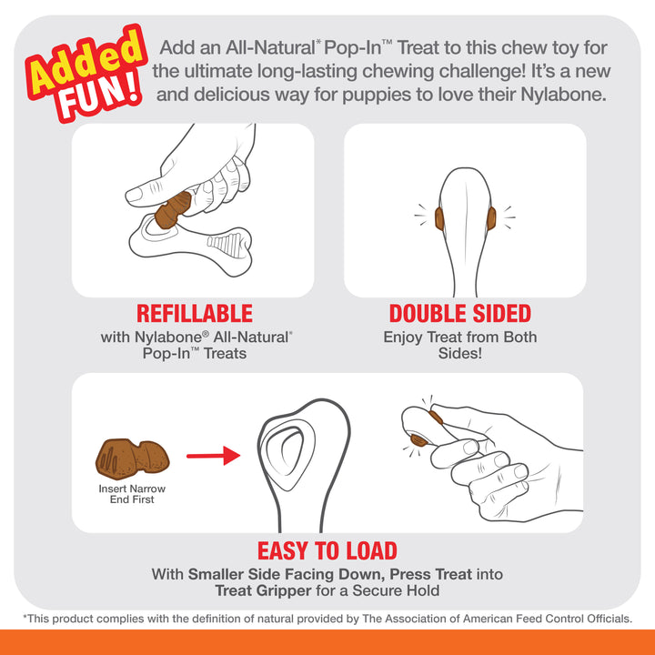 Nylabone Puppy Power Chew Knuckle Bone Pop-In Treat Toy &amp; Treat Combo Chicken X-Small (1 Count)